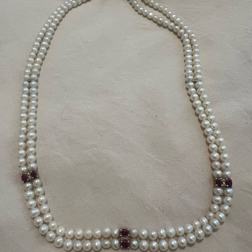 Ross-Simons Gold and White Pear Necklace with Elegant Purple Stone Design - Picture 4 of 5